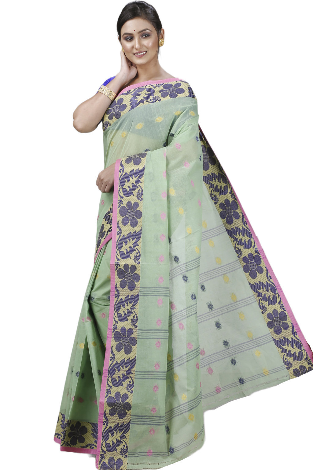 Green Pure Cotton Ushi Tant Saree (1156)